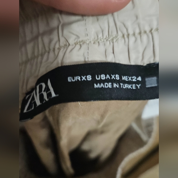 ZARA Satin Joggers. Tan with white side panel. Size XS - Picture 8 of 14